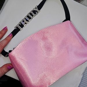 Truly Beauty Pink Crystal Accent Purse, Cosmetic Bag, Satin Gems Shoulder Bag